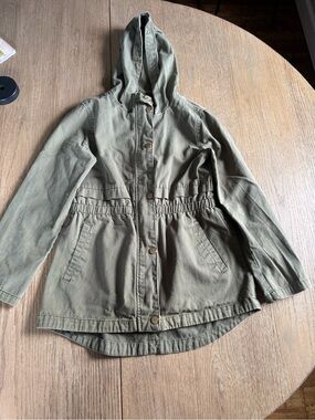 Girls  Olive Hooded Utility Jacket Size 10